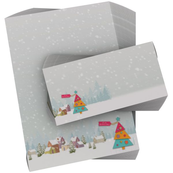 Atmospheric Colourful Christmas Tree Christmas stationery for corporate holiday mailings