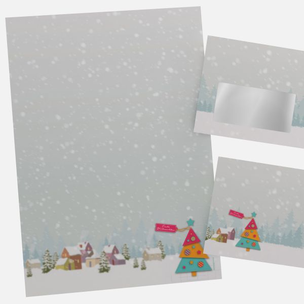 Festive Christmas stationery with Colourful Christmas Tree motif DIN A4
