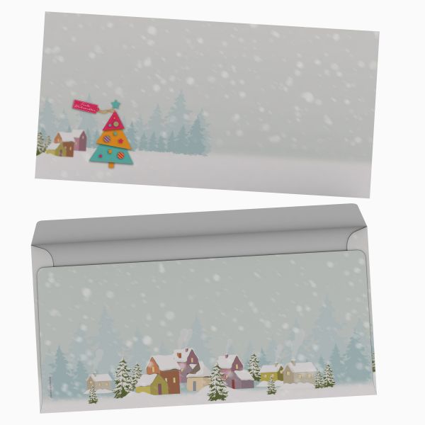 Christmas stationery Colourful Christmas Tree with windowless envelopes