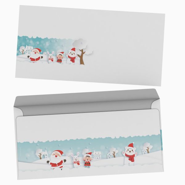 Christmas stationery Children playing in the Snow with windowless envelopes