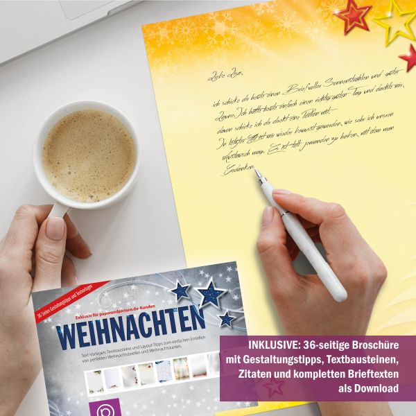 Detailansicht vom Weihnachtsbriefpapier Weihnachtssterne auf hochwertigem 90g Papier