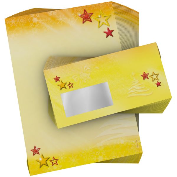 Detailansicht vom Weihnachtsbriefpapier Weihnachtssterne mit winterlichem Design