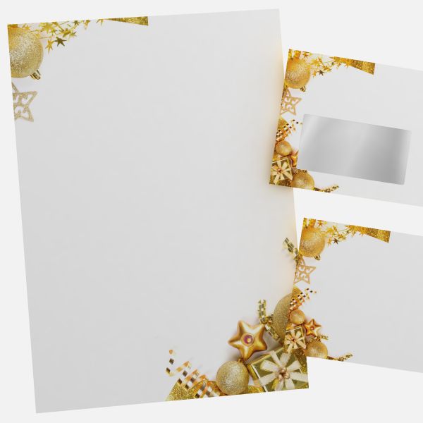 Festive Christmas stationery with Golden Chritsmas Items motif DIN A4