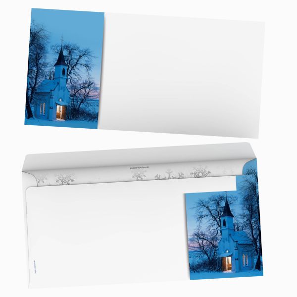 Weihnachtsbriefpapier Kapelle im Abendrot mit Kuverts ohne Fenster
