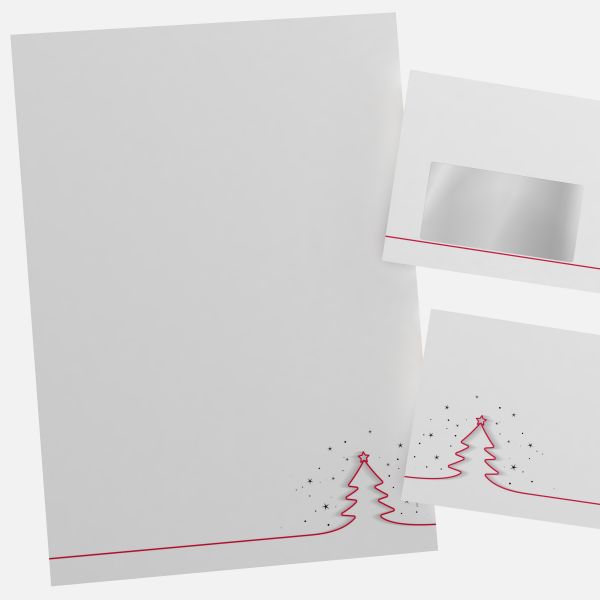 Festive Christmas stationery with Red Christmas Tree motif DIN A4