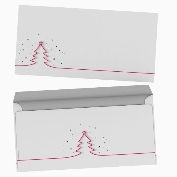 Christmas stationery Red Christmas Tree with windowless envelopes