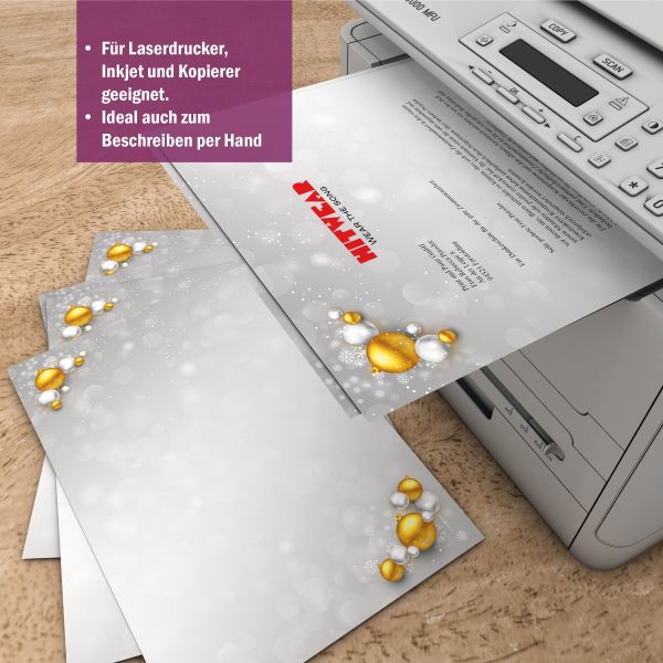 Christmas letter paper Christmas Baubles Silver and Gold for business and private use