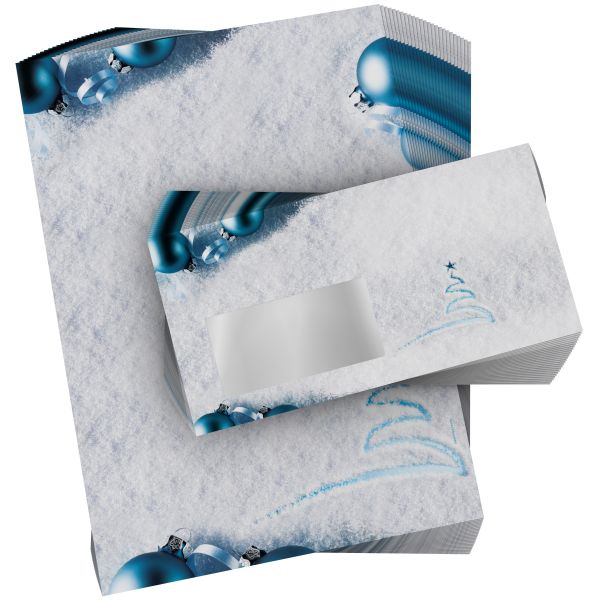 Detailansicht vom Weihnachtsbriefpapier Spuren im Schnee mit winterlichem Design