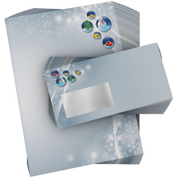 Christmas stationery set Christmas Snowbaubles with envelopes