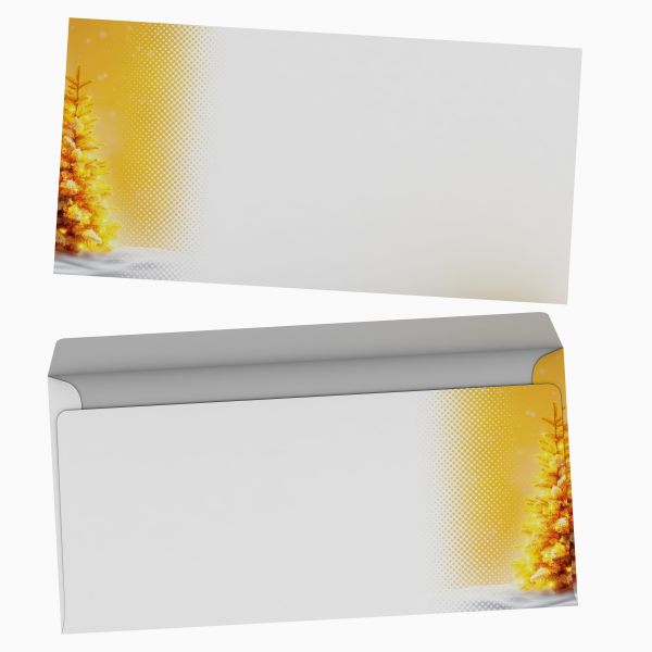 Weihnachtsbriefpapier Serie „Strahlender Tannenbaum mit Kuverts ohne Fenster