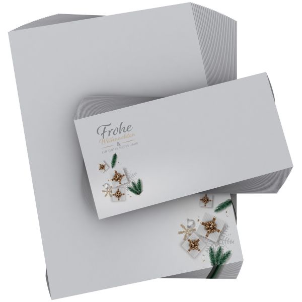 Atmospheric Golden Gifts Christmas stationery for corporate holiday mailings