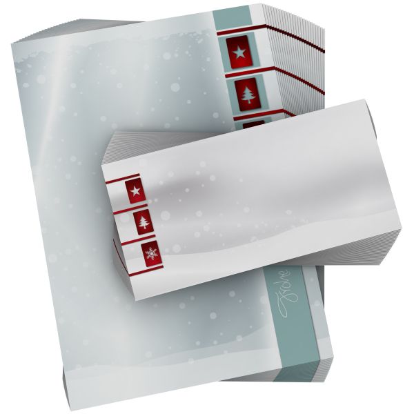 Atmospheric White Christmas with additional Silver Colour Christmas stationery for corporate holiday mailings