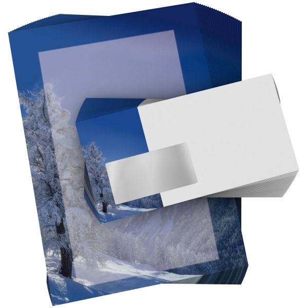 Detailansicht vom Weihnachtsbriefpapier Winterlandschaft mit winterlichem Design