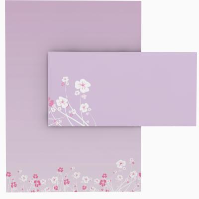 Preview: Motivpapier Blumenranken LILA Briefpapier mit Motiv