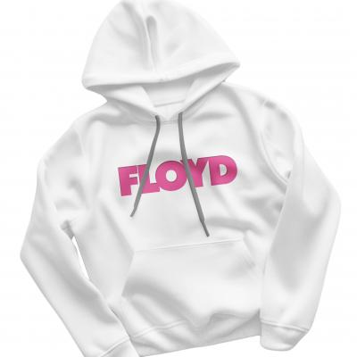 FLOYD Hoodie Herren Damen – Weißer Kapuzenpullover mit Statement Print in PINK