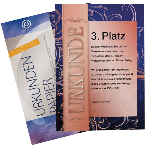 Urkundenpapier DIN A4 190 g/m² beidseitig bedruckt – Motiv Bronze mit dunkelblauer Rückseite