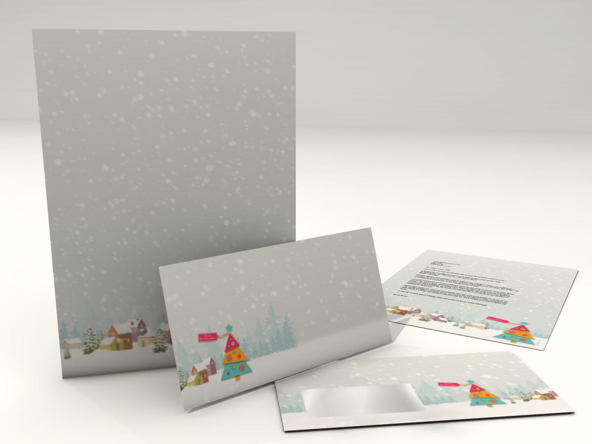 Weihnachtsbriefpapier Buntes Tannenbäumchen Briefpapier mit Motiv