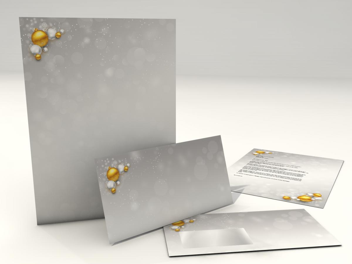 Weihnachtspapier Weihnachtskugeln Silber und Gold Briefpapier mit Motiv