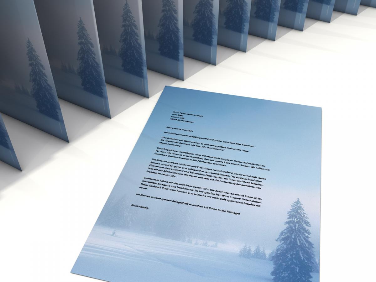 Weihnachtsbriefpapier mit Motiv Tanne im Schneewald Briefpapier mit Motiv