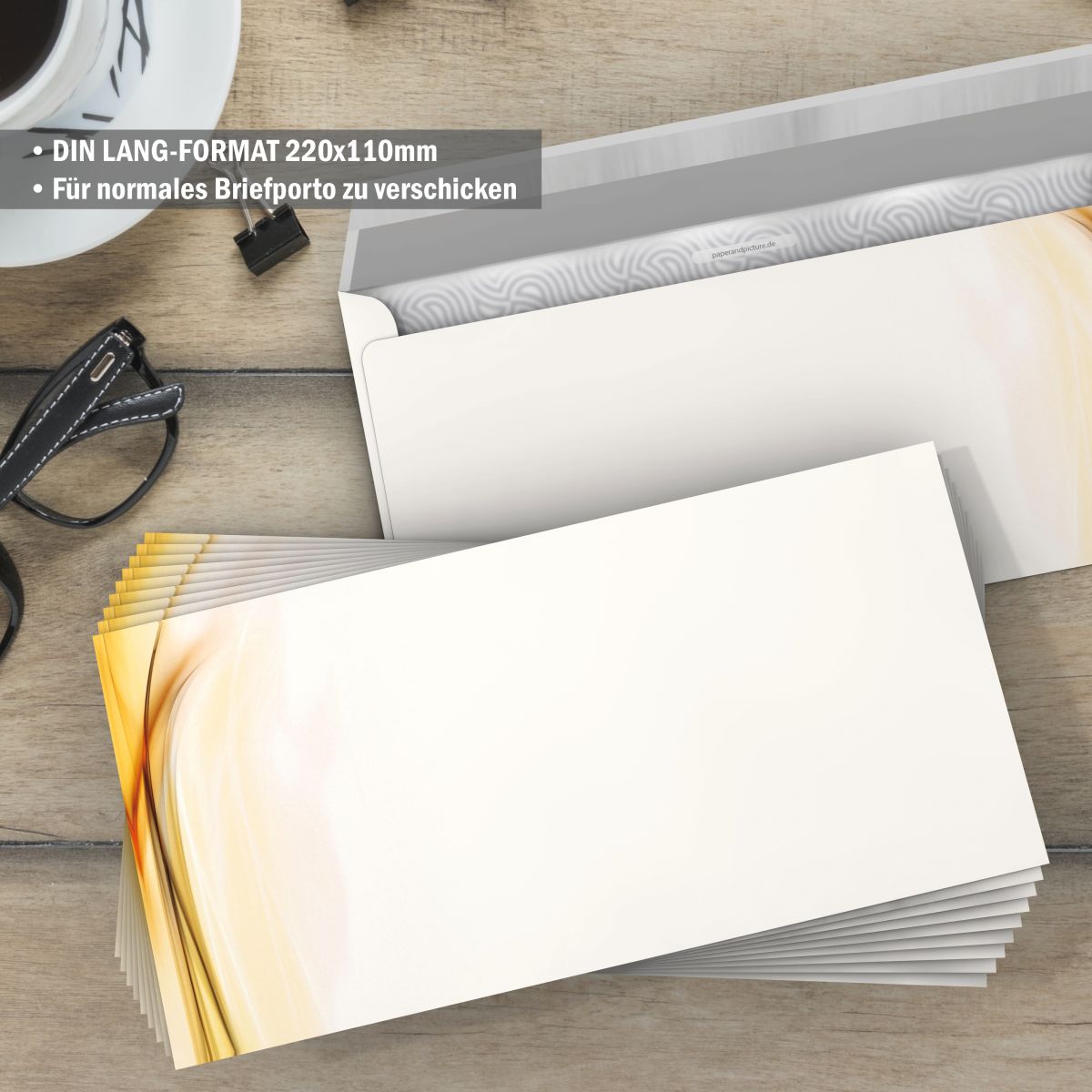 Gesamtansicht Ambiance Motivpapier-Serie mit elegantem Briefpapier und passendem Kuvert