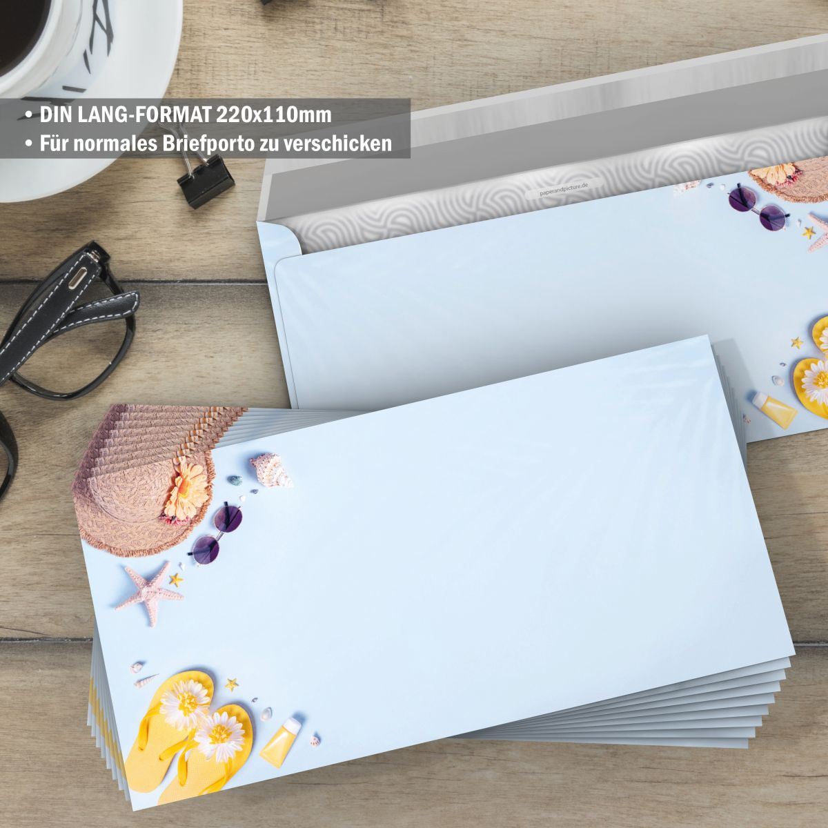 Passender DIN LANG Umschlag ohne Fenster zum Sommer-Feeling Briefpapier