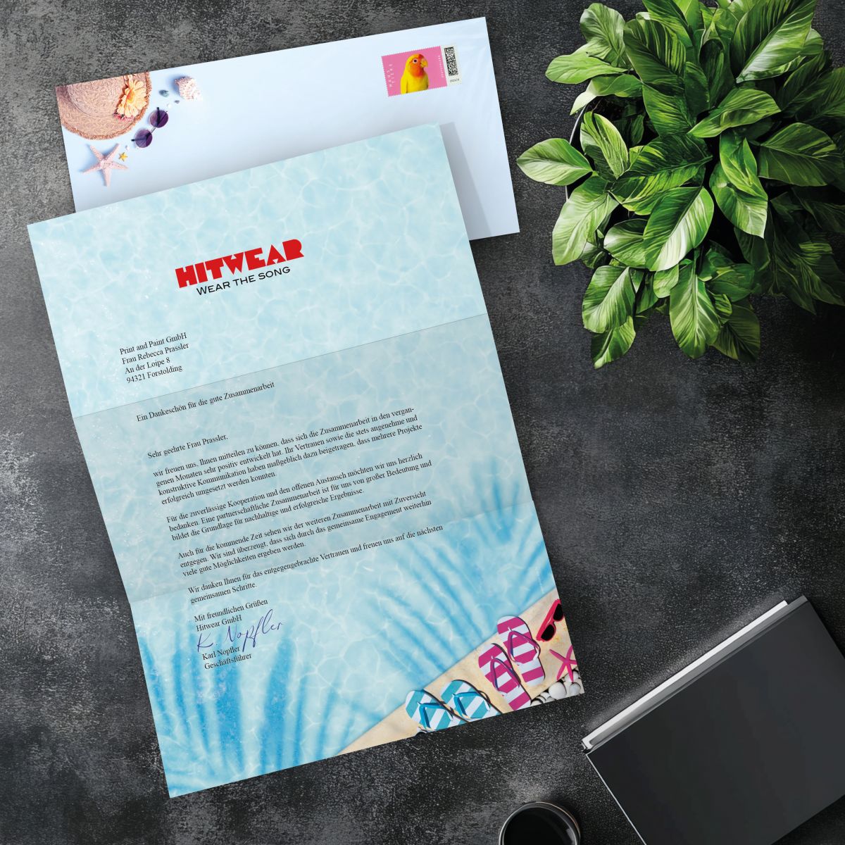 Sommer-Feeling Briefpapier mit adressiertem und frankiertem DIN LANG Umschlag