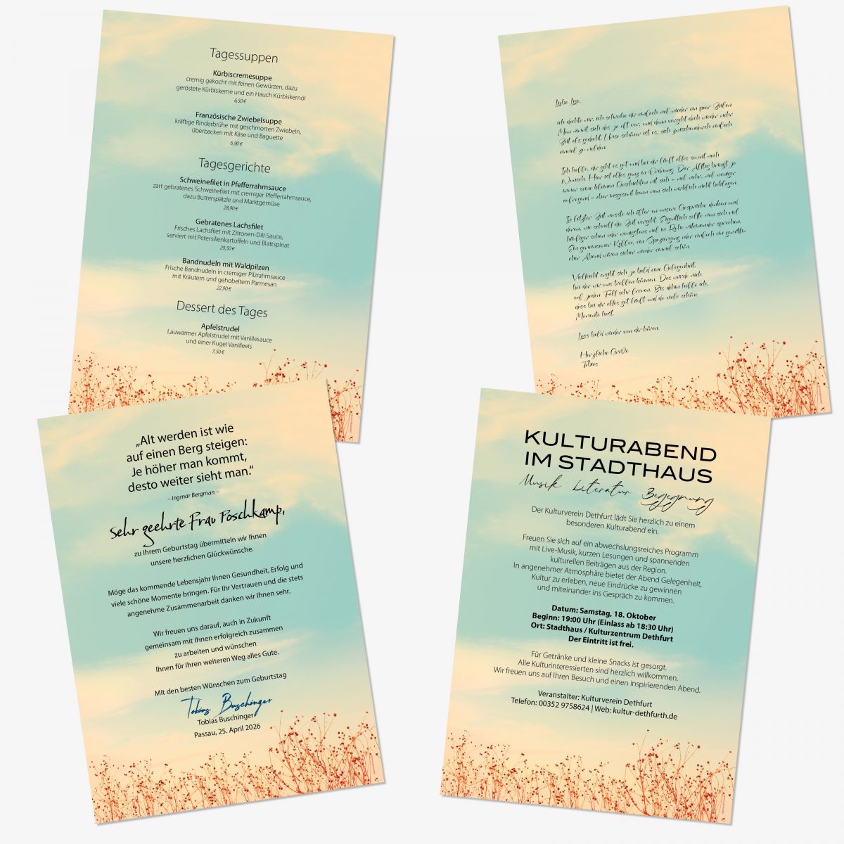 Passender DIN Lang Umschlag im Design des Briefpapiers Sommerhimmel