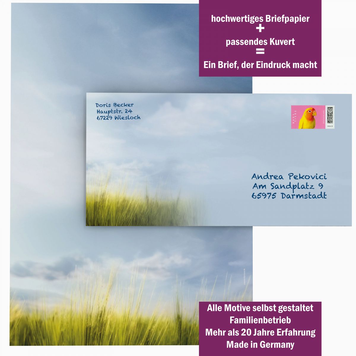 Designansicht der Motivpapier-Serie Jever - mit passenden Kuverts mit passendem Zubehör