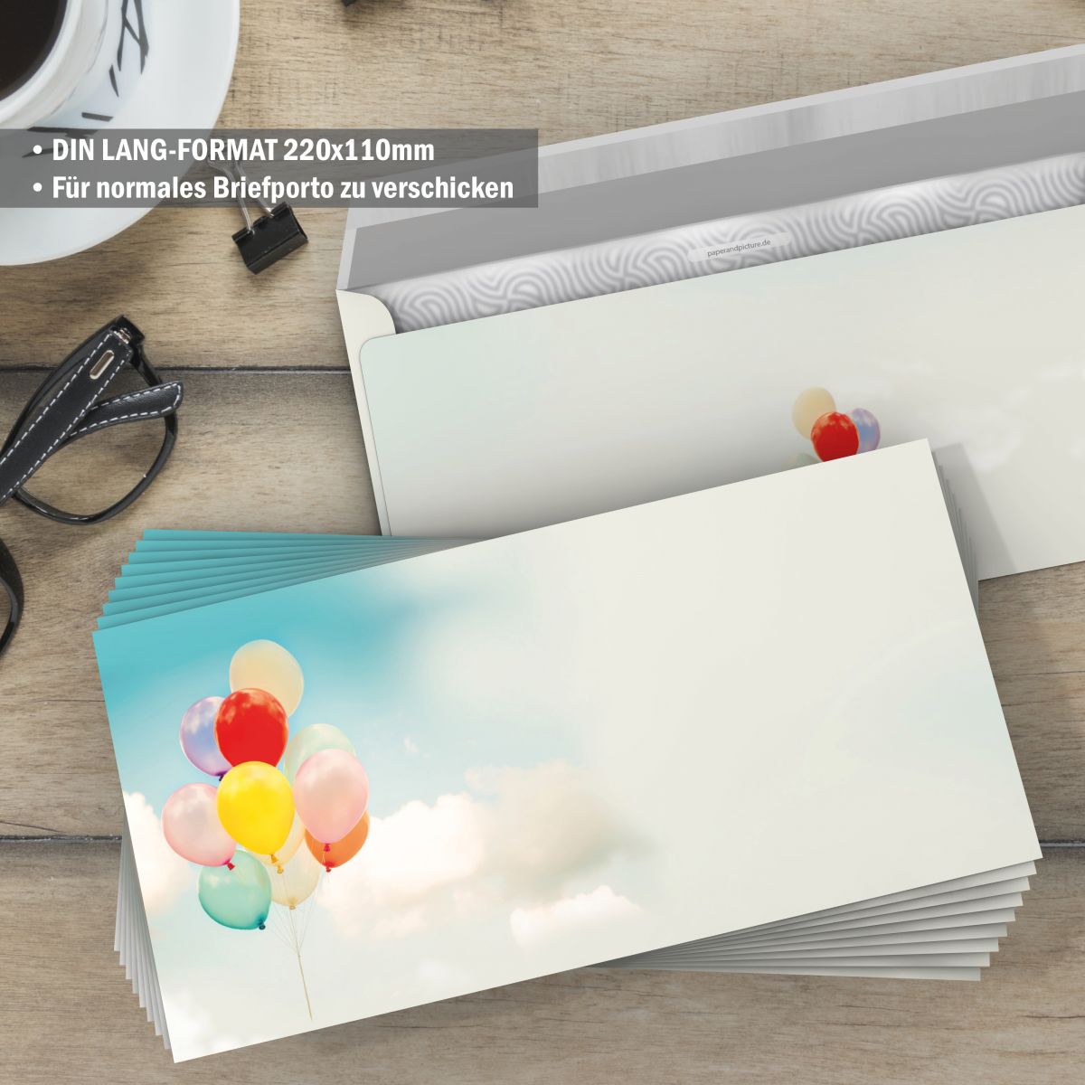Personalisierte Adressetiketten mit Wunschtext im Luftballons - mit passenden Kuverts Design