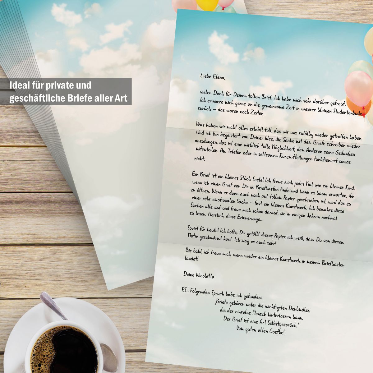 Stilvolles Motivbriefpapier Luftballons - mit passenden Kuverts für private und geschäftliche Post