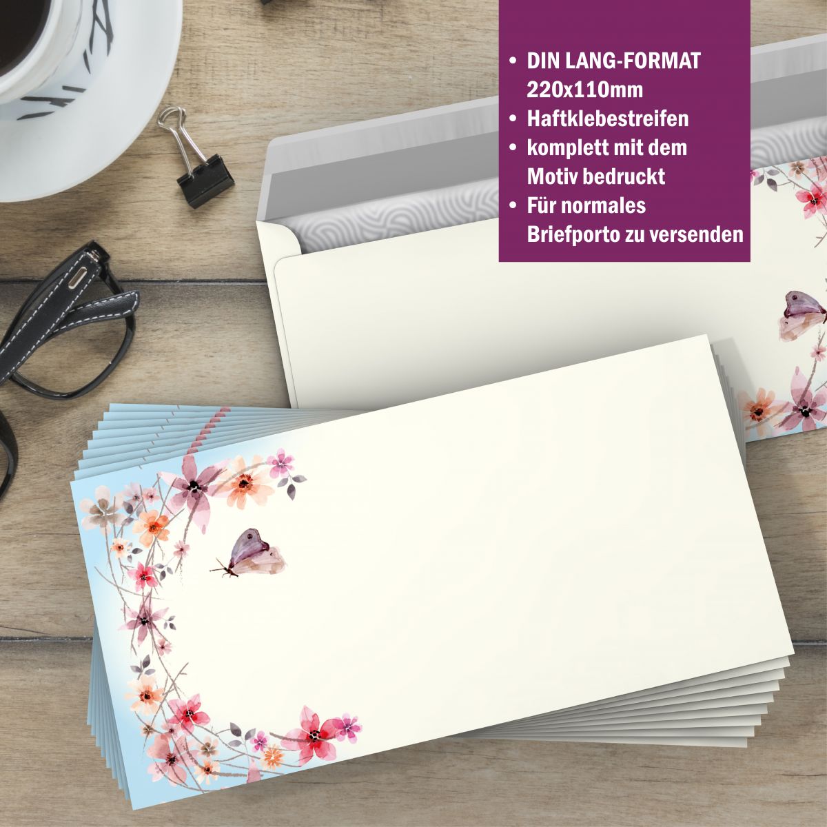 Matching DIN long envelope in the design of the Blütenreigen letter paper