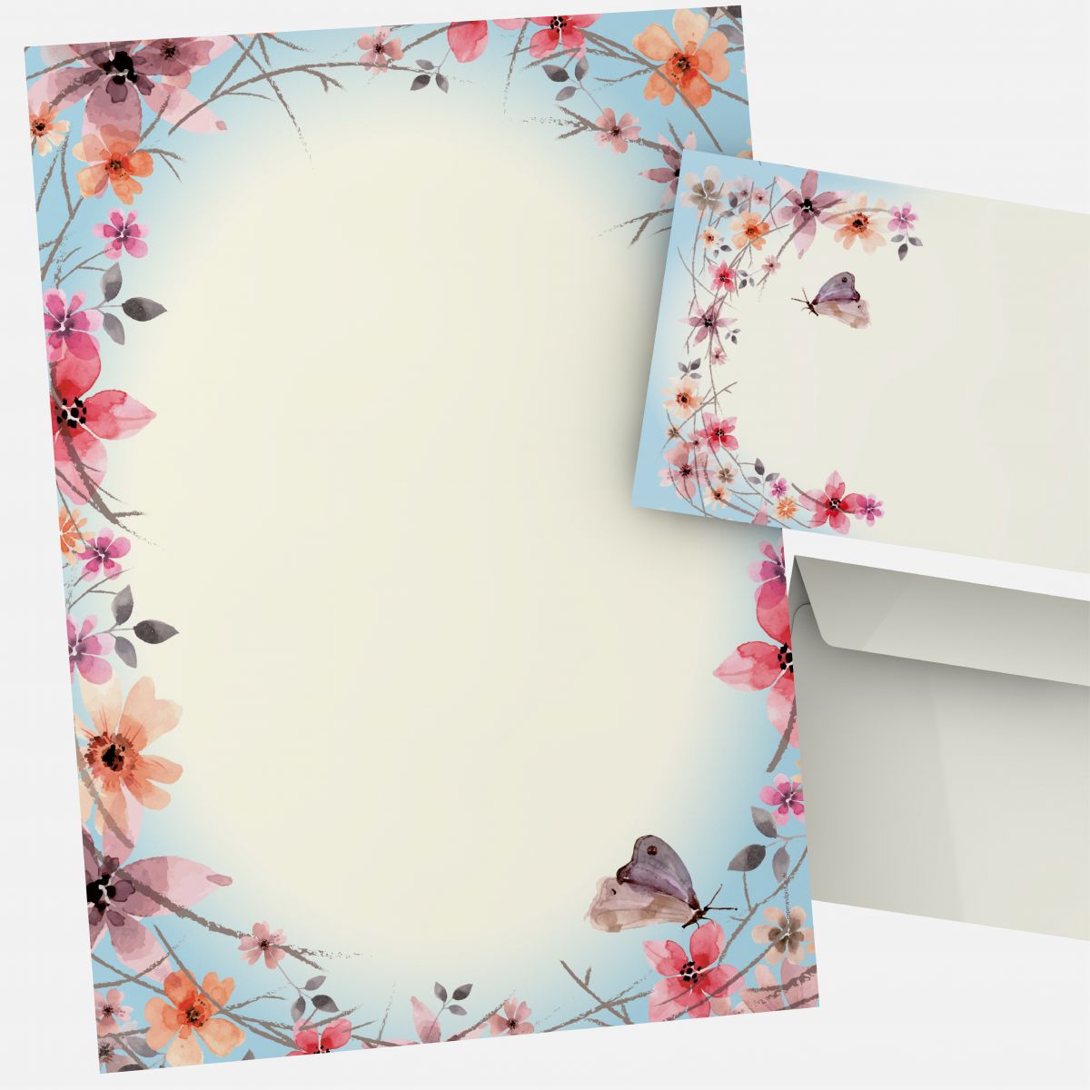 Blütenreigen DIN A4 floral letter paper with flowers and butterfly design
