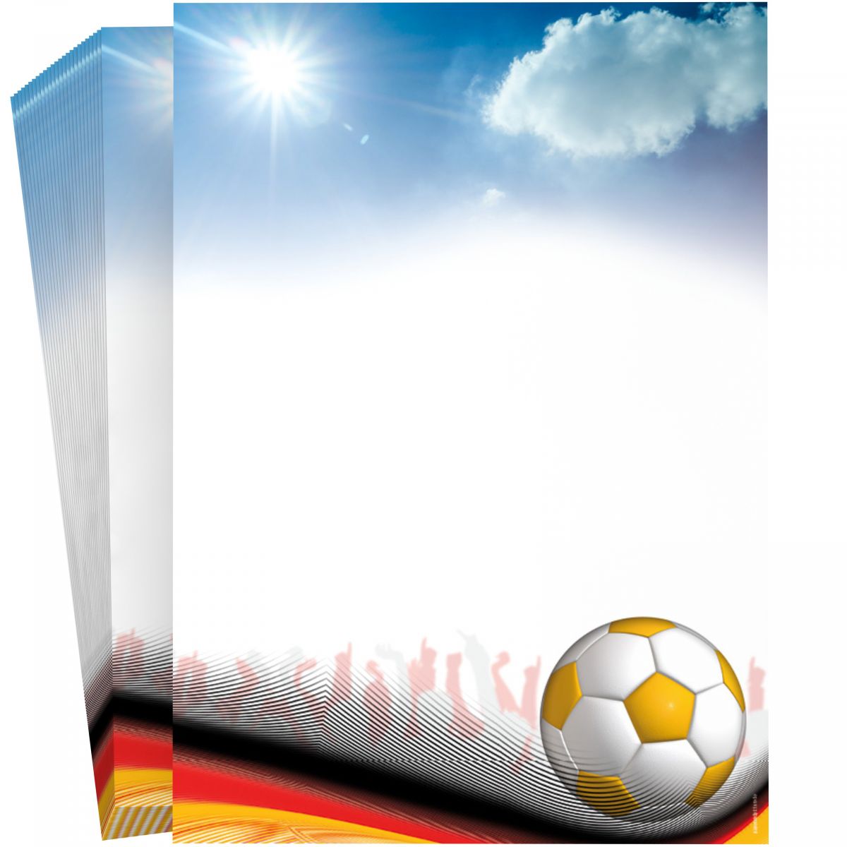 Detailansicht Fußball Briefpapier mit Ball, Himmel und Stadionatmosphäre