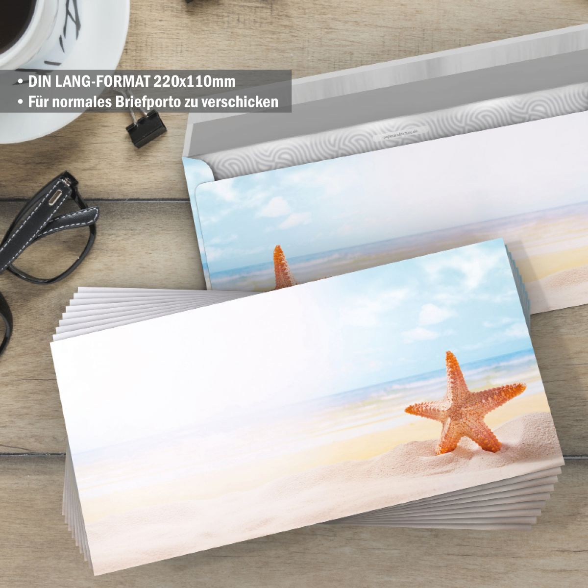 Passender DIN Lang Umschlag im Design des Briefpapiers Seestern