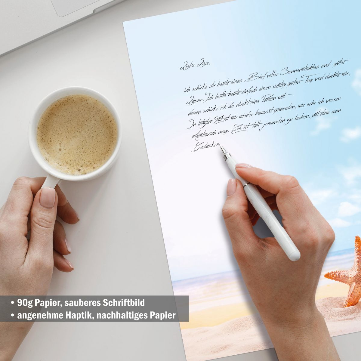 Briefpapier Seestern handschriftlich beschreibbar mit Füller oder Kugelschreiber