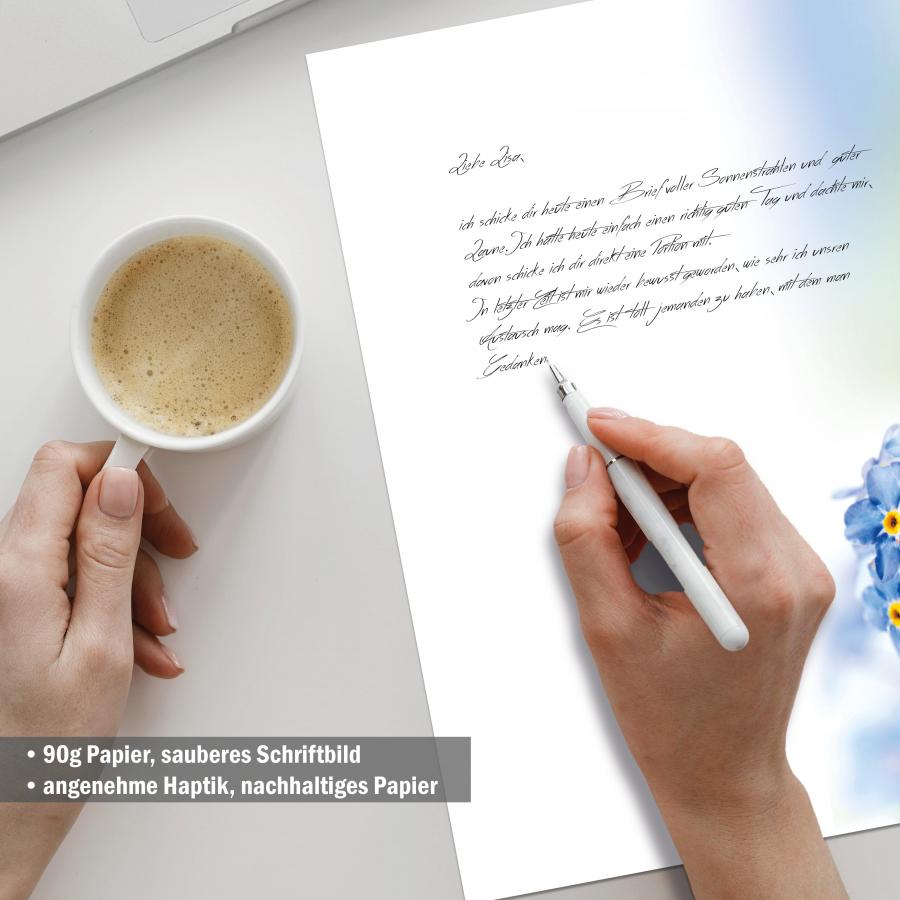 Briefpapier Veilchen DIN A4 florales Motivpapier mit blauen Blüten