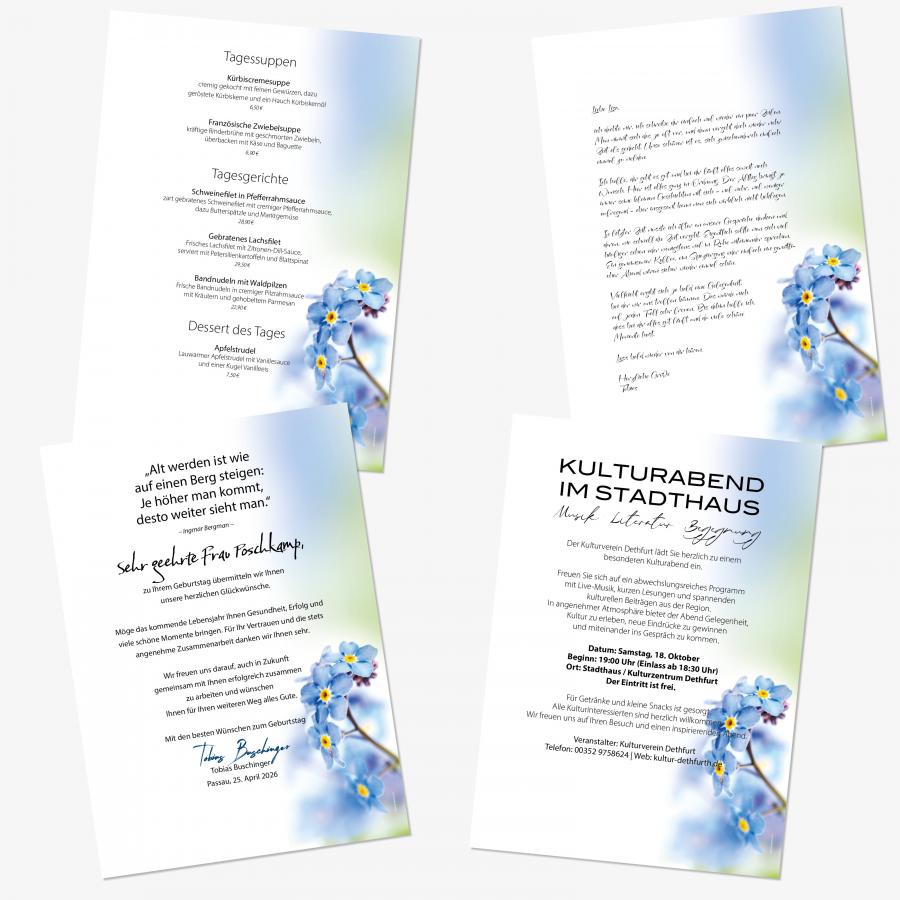 Briefpapier Veilchen DIN A4 florales Motivpapier mit blauen Blüten