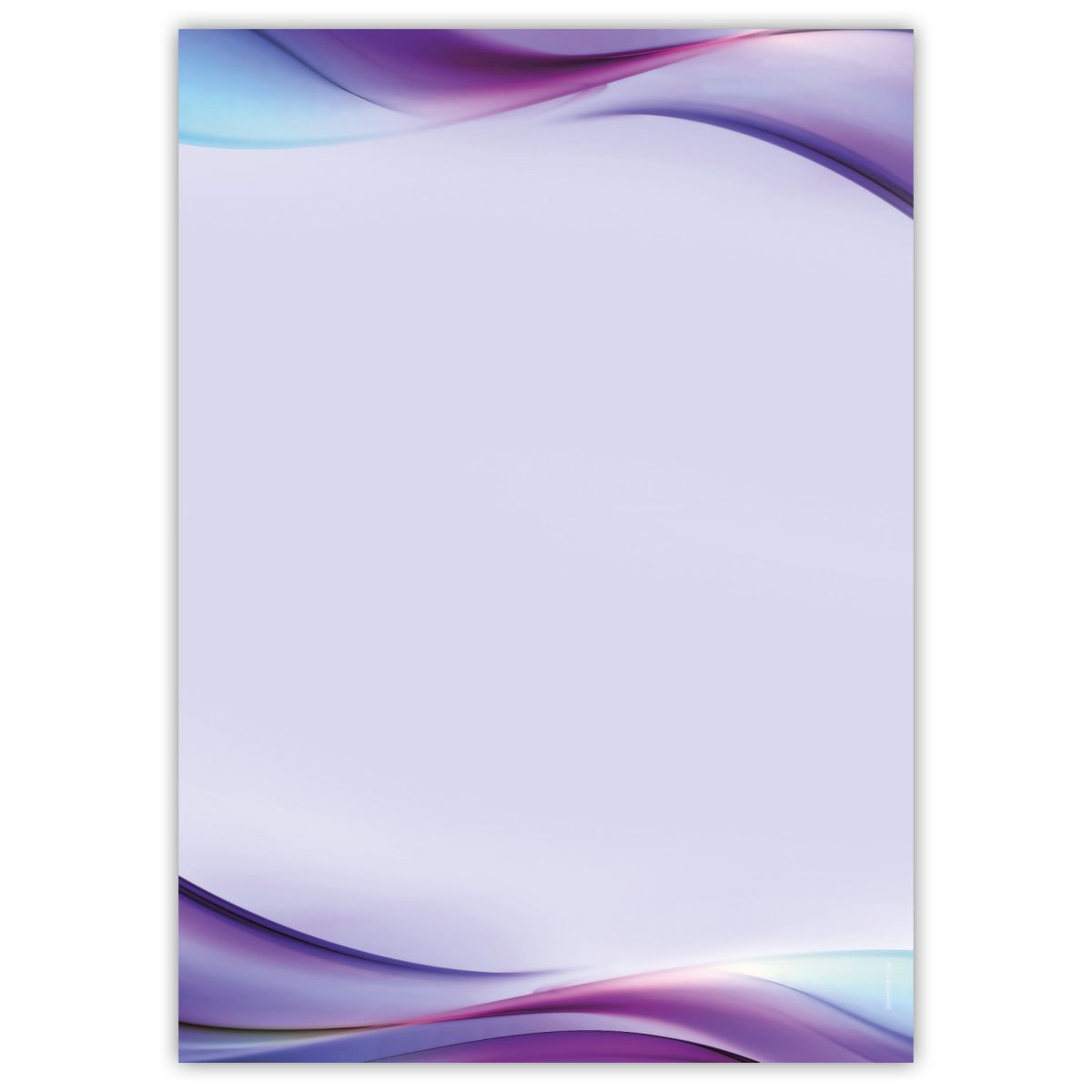 Motivpapier Farbschleier Aqua DIN A4 – Fließende Linien in Aqua, Blau und Violett erzeugen einen modernen, dynamischen Rahmen