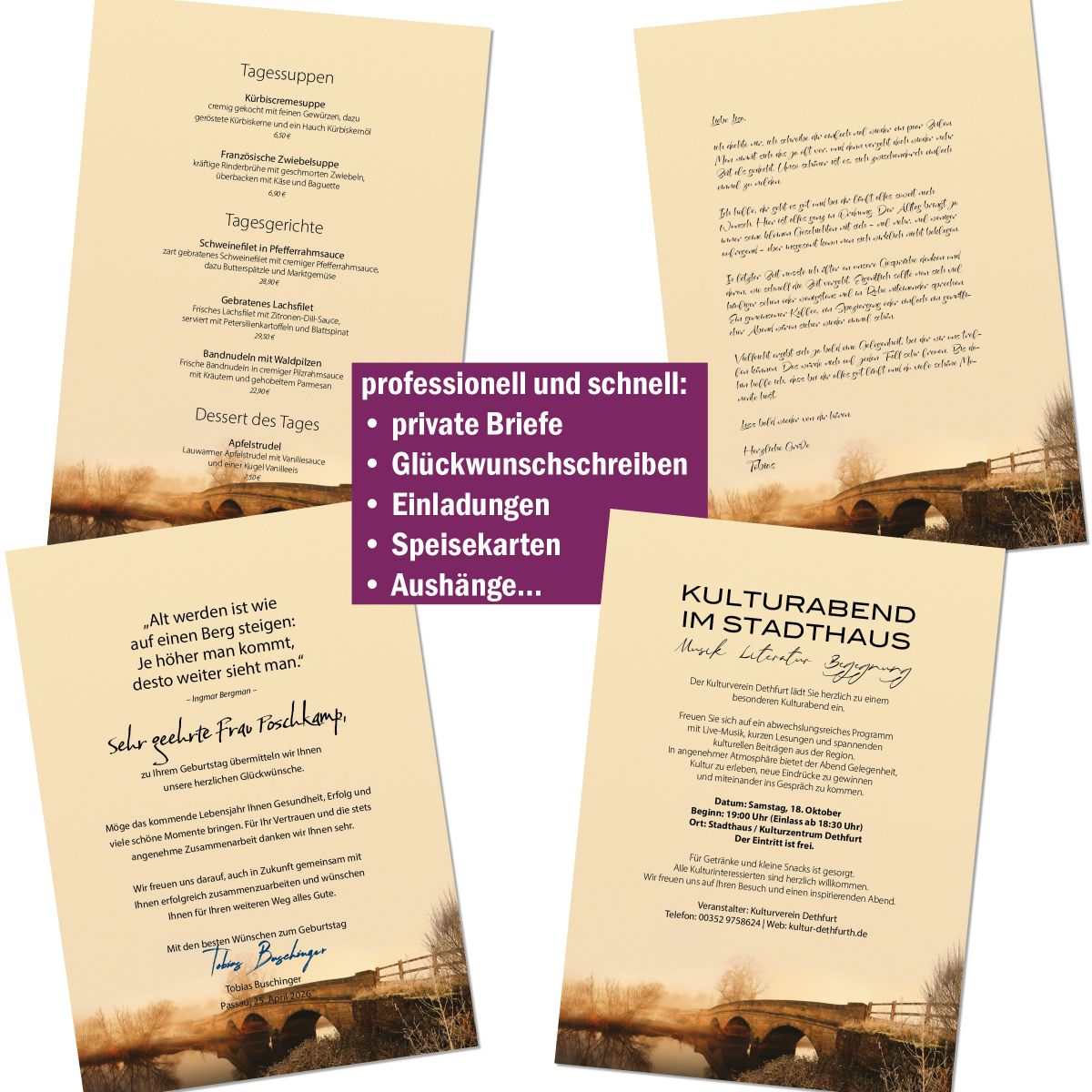 Motivpapier Poetische Brücke DIN A4 – Briefpapier mit Kuverts