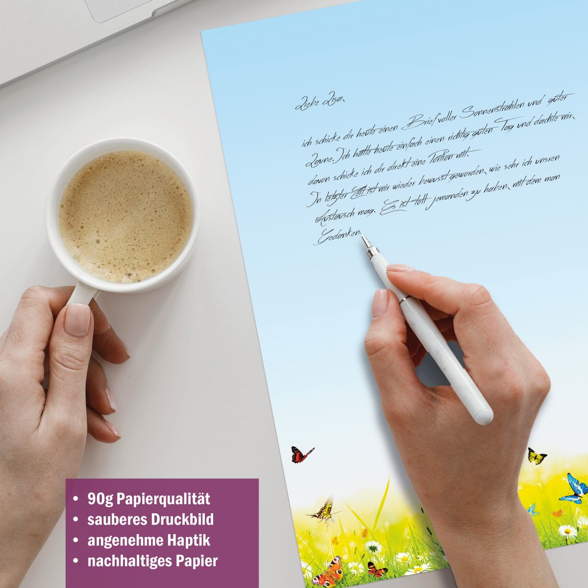 Briefpapier-Serie Gelbe Schmetterlinge mit Papier, Kuverts und Etiketten