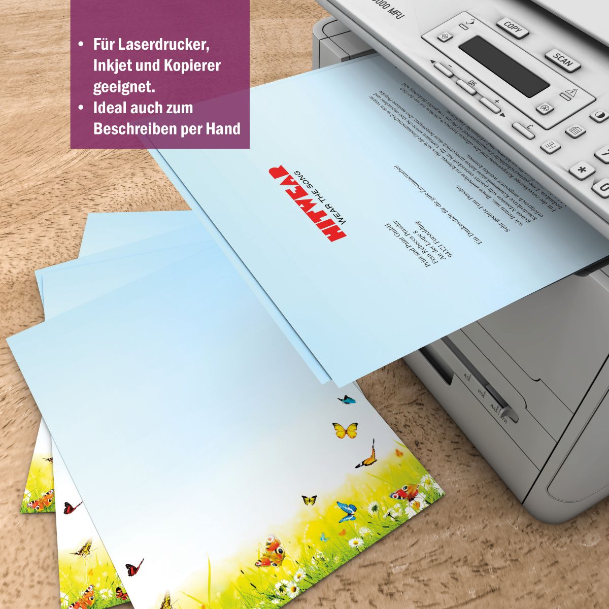 Motivpapier Gelbe Schmetterlinge DIN A4 – Briefpapier mit Kuverts