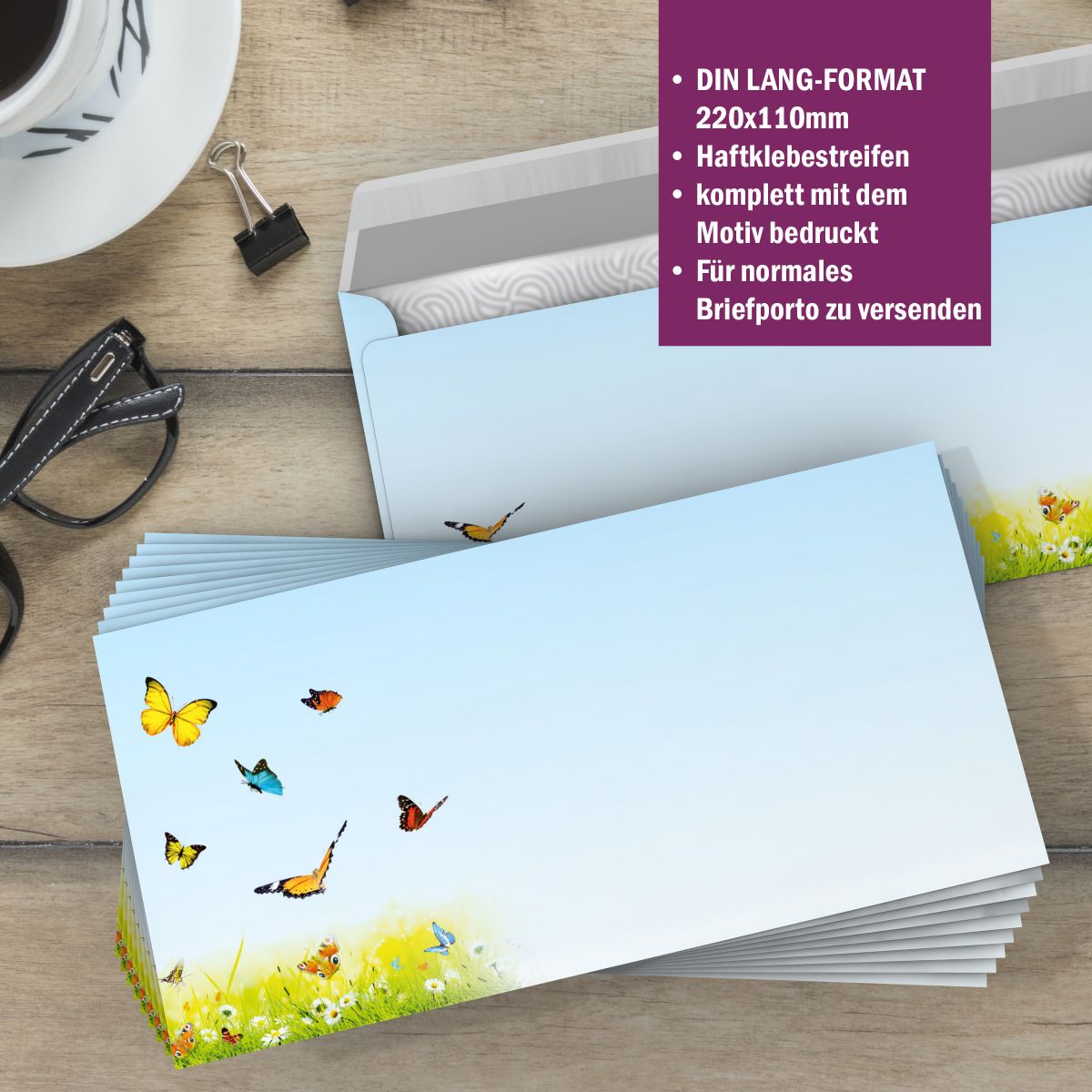 Motivpapier Gelbe Schmetterlinge DIN A4 – Briefpapier mit Kuverts