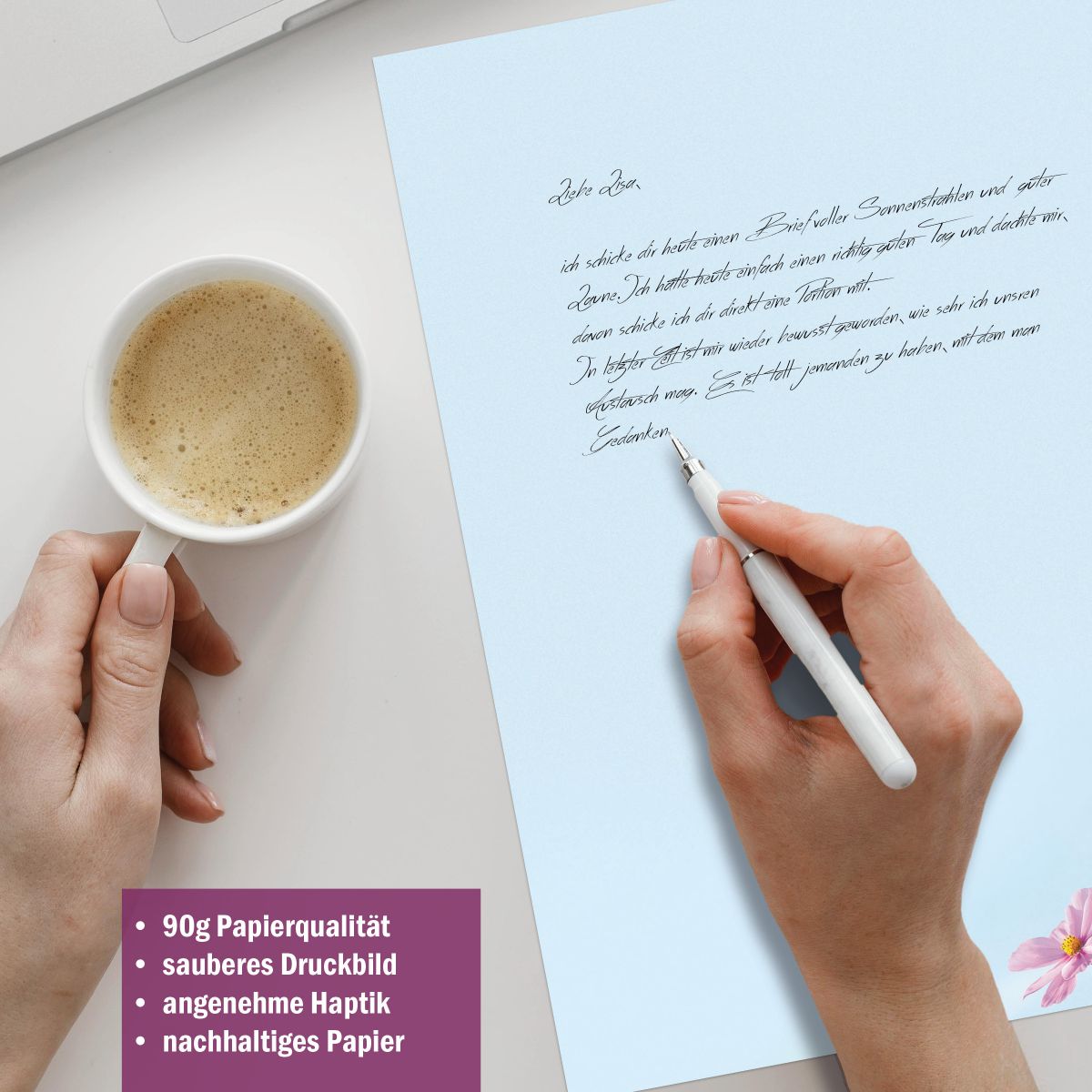 Briefpapier-Serie Cosmea Blumen mit Papier, Kuverts und Etiketten