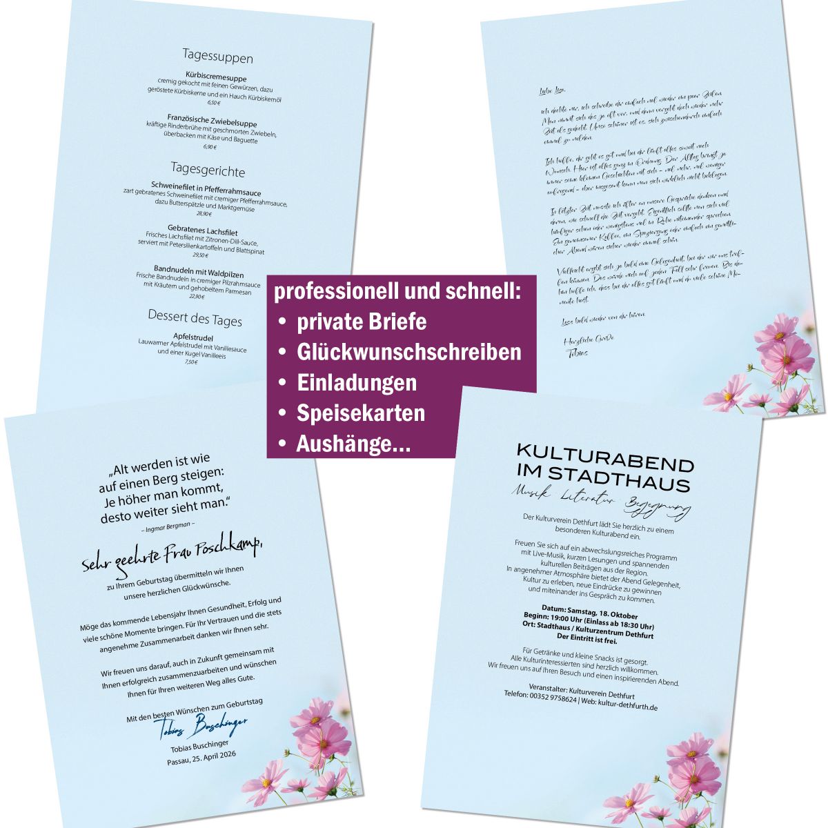 Motivpapier Cosmea Blumen DIN A4 – Briefpapier mit Kuverts mit/ohne Fenster