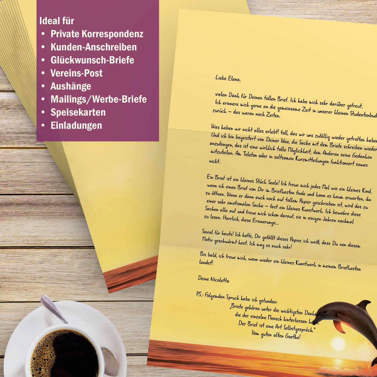 Motivpapier Delfine DIN A4 – Briefpapier mit Kuverts