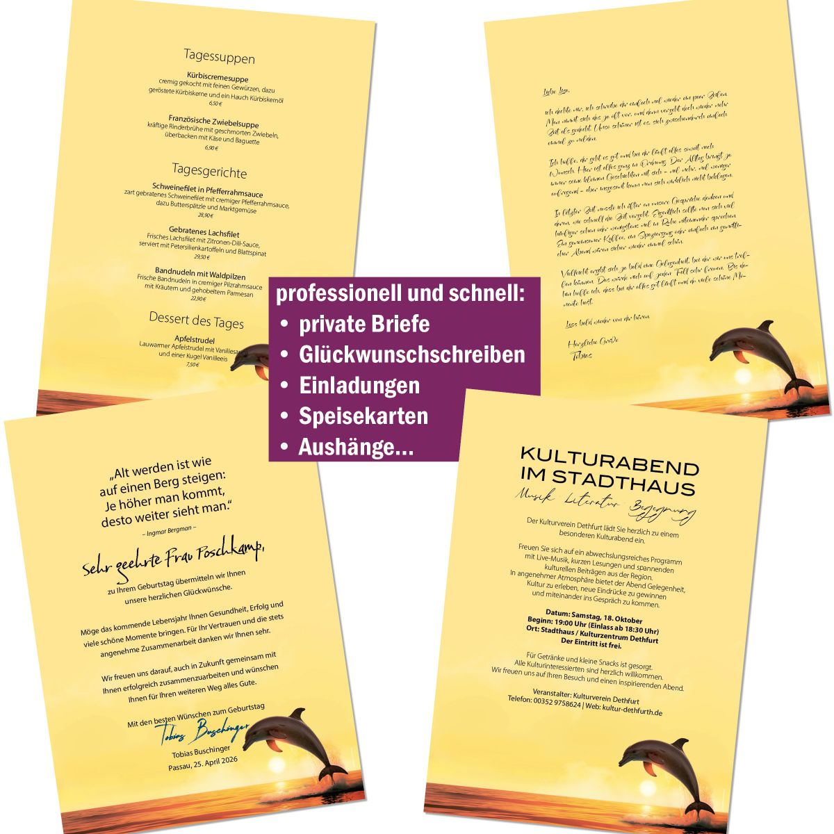 Motivpapier Delfine DIN A4 – Briefpapier mit Kuverts