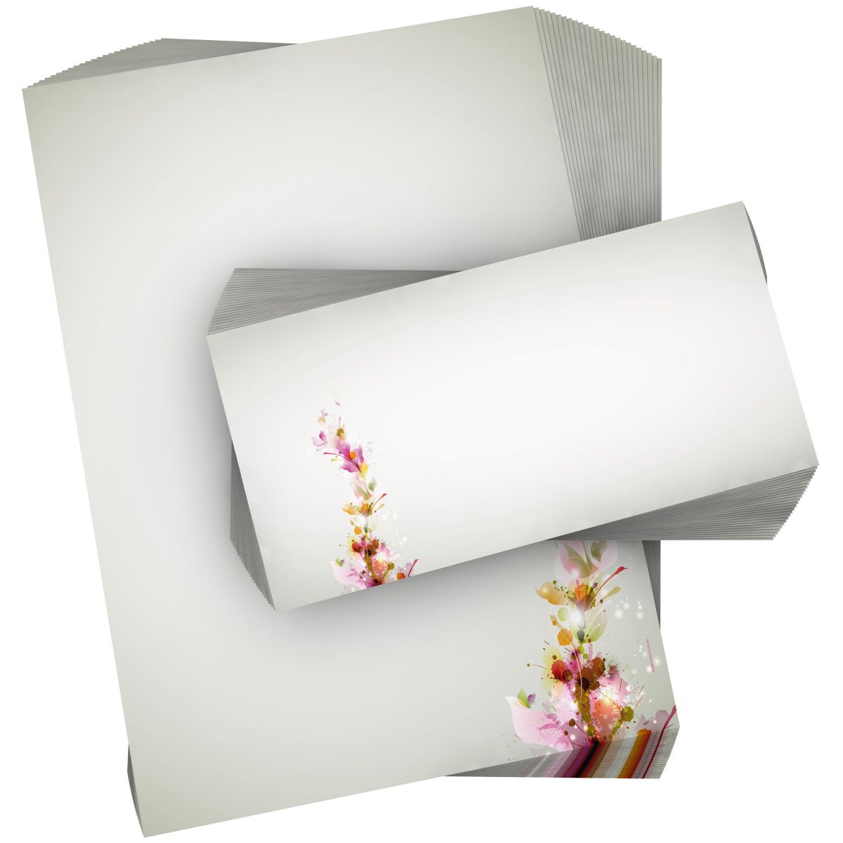 Motivpapier Colours DIN A4 – Zarte Farbakzente und kleine Blüten am Rand bringen Farbe ins Schreiben, ohne die Textfläche zu überladen