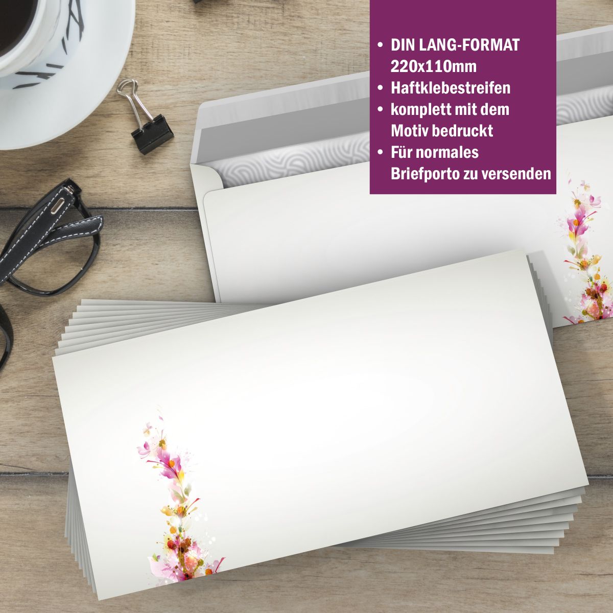 Motivpapier Colours DIN A4 – Briefpapier mit Kuverts mit/ohne Fenster