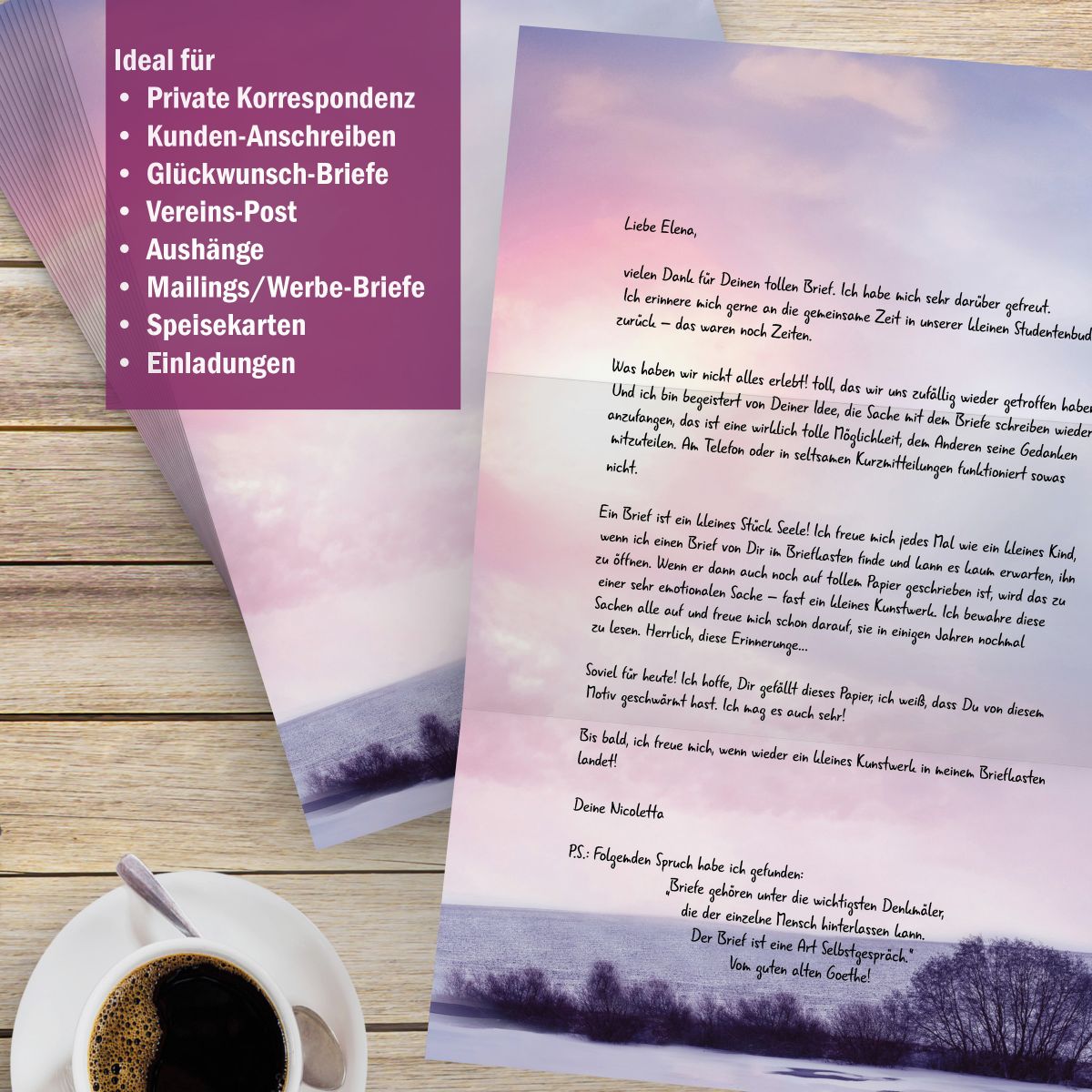 Motivpapier Morgendliche Stille DIN A4 – Briefpapier mit Kuverts mit/ohne Fenster