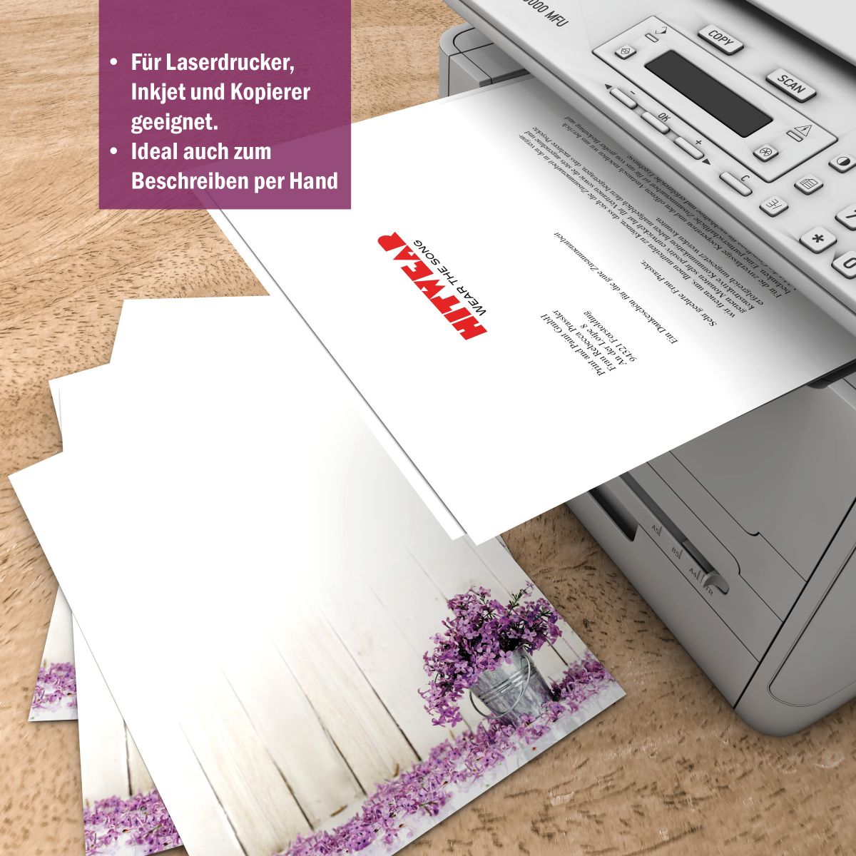 Motivpapier Fleur de Savon DIN A4 – Briefpapier mit Kuverts mit/ohne Fenster